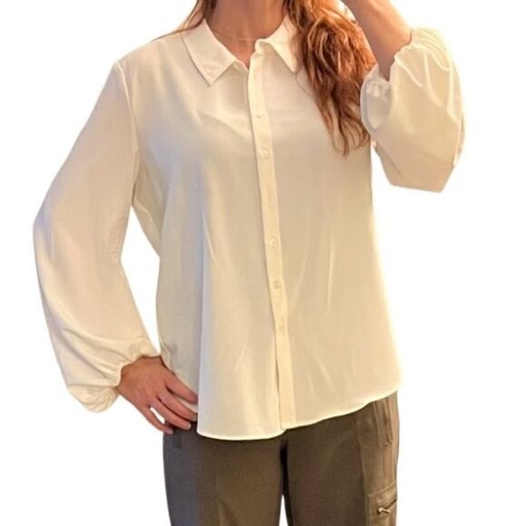 Neiman Marcus Elegant Ivory White Button Down Puff Sleeve Pirate Poet Blouse XL - Picture 5 of 12